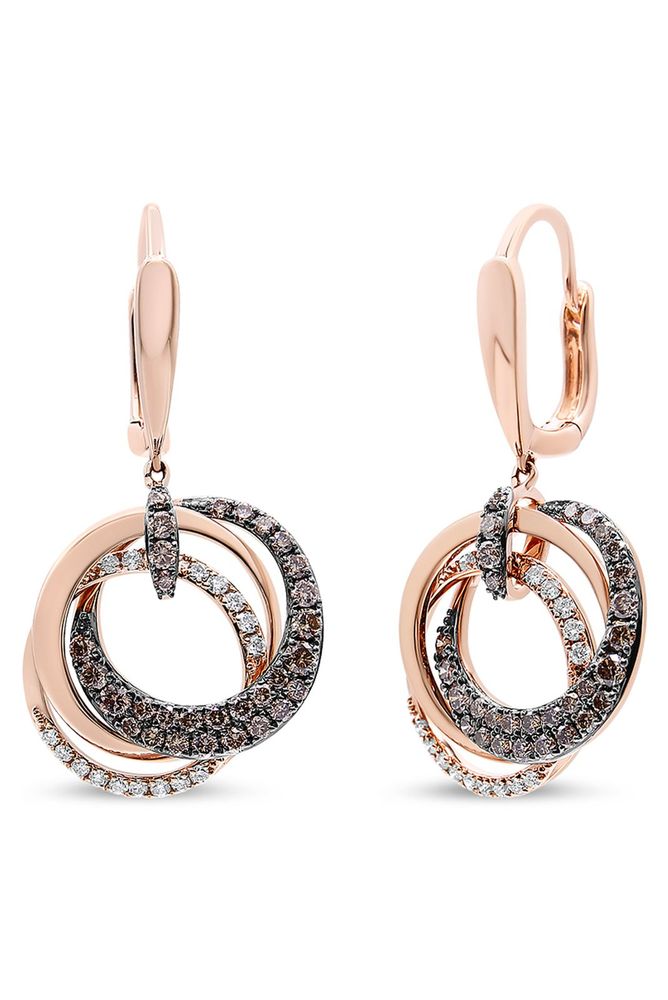 1.00 Cttw White and Brown Diamond Intertwining Hoops and Circle Dangle Earrings